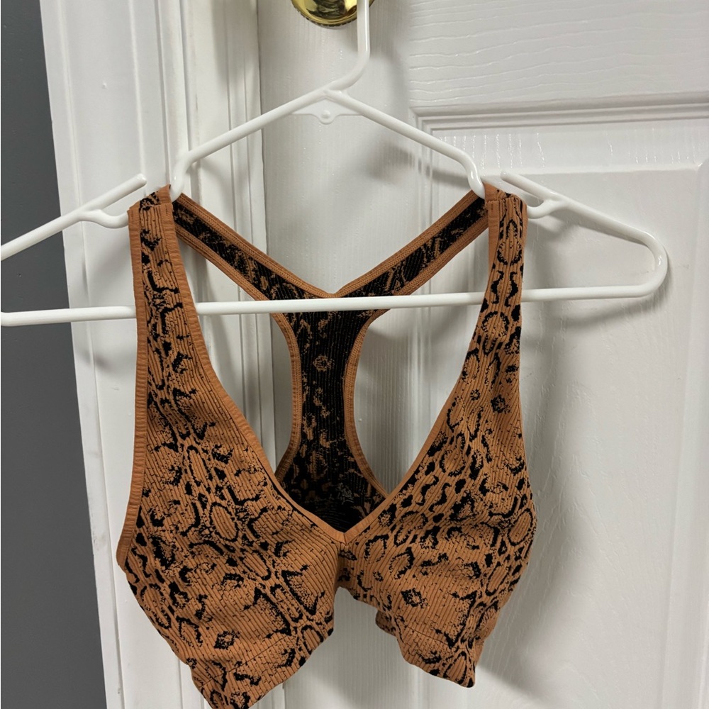 Free People Brown and Black Sports Bra with Plunging V-neckline